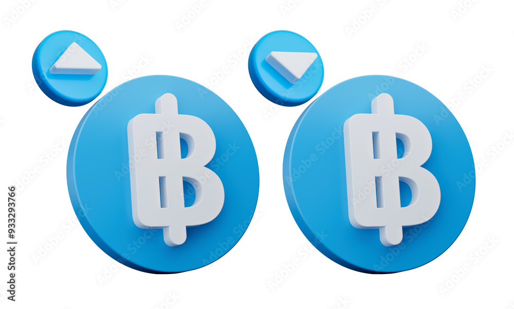 Baht Thailand Symbol, Thailand Baht THB Exchange Rate Value Price Increase up and Decrease down 3d illustration
Baht Thailand Symbol, Thailand Baht THB Exchange Rate Value Price Increase up and Decrease down 3d illustration