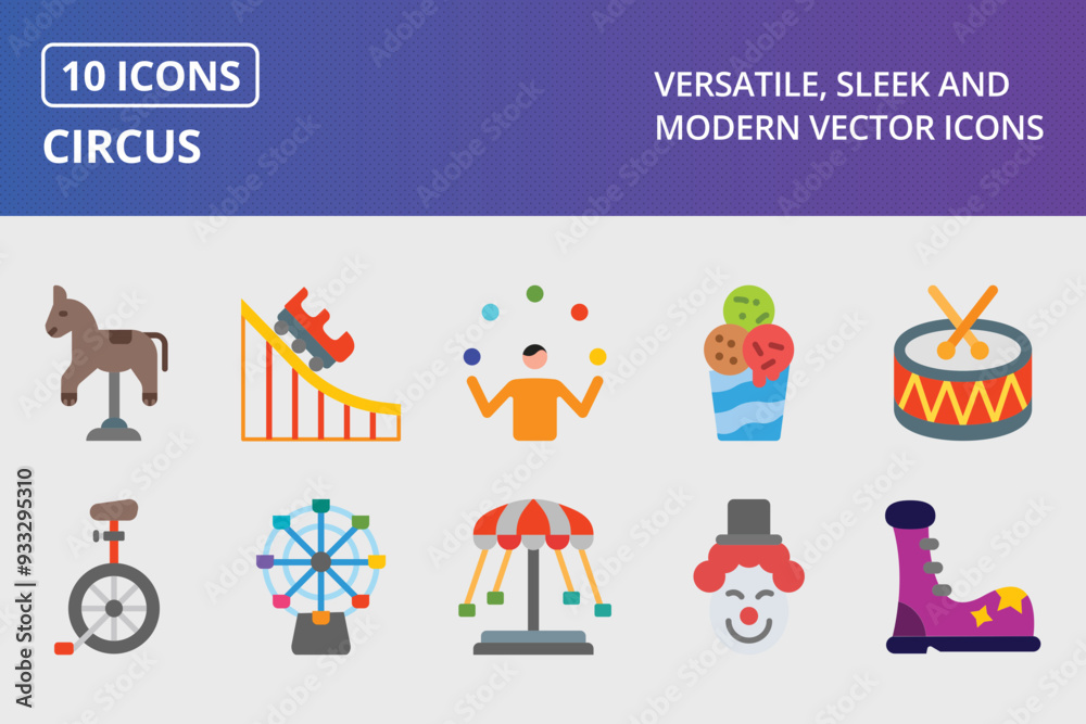 Fototapeta premium Circus Flat Icon Set