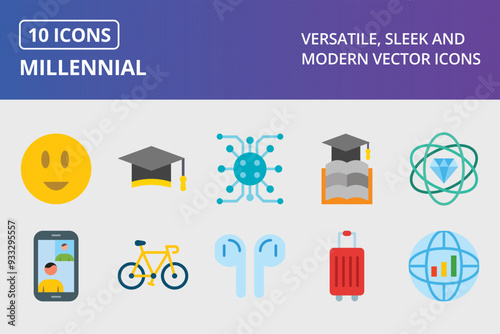 Millennial Flat Icon Set