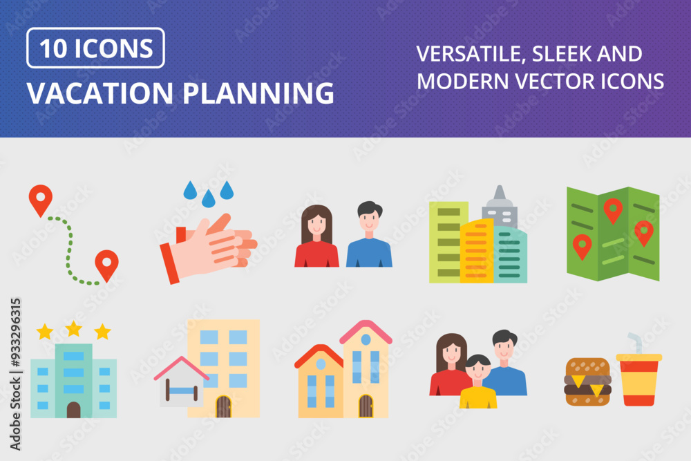 Vacation Planning Flat Icon Set Vacation Planning Flat Icon Set