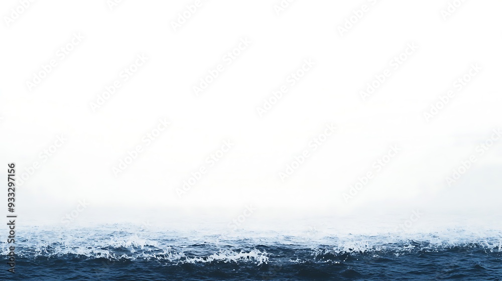 Fototapeta premium Blue Ocean Waves Crashing Under a White Sky