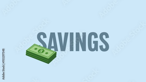 „Savings“ written in the center of the screen with a small cash symbol in the left corner. Blue background and pink background.