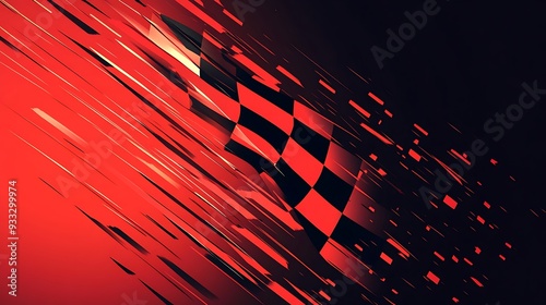 Abstract Red and Black Checkered Pattern with Diagonal Lines photo