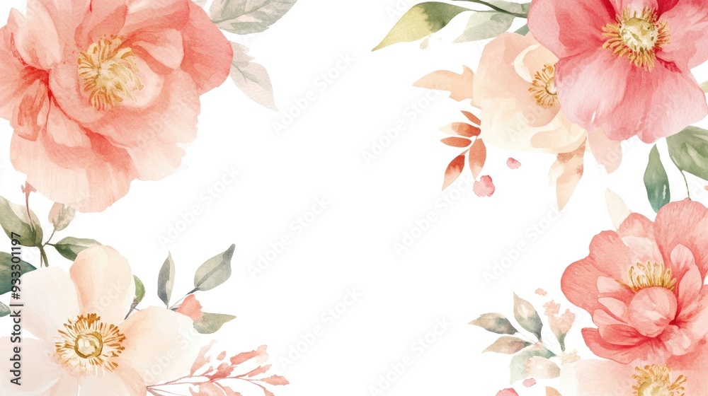Fototapeta premium Hand painted watercolor floral background featuring peony flowers