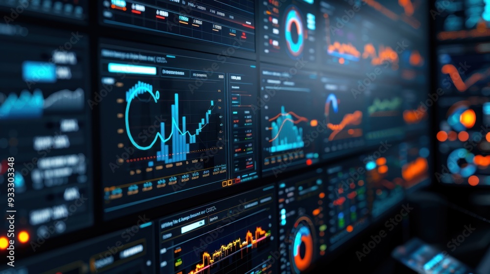 Shows a detailed view of the results of a machine learning algorithm with charts and graphs on a computer screen. Shows a detailed view of the results of a machine learning algorithm with charts and graphs on a computer screen.