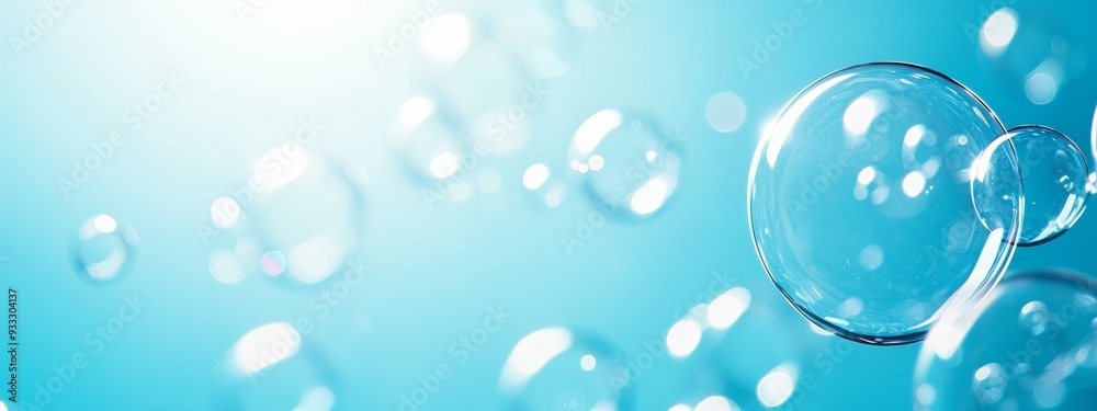 A cluster of bubbles drifting above a blue-and-white backdrop, against a blue sky A cluster of bubbles drifting above a blue-and-white backdrop, against a blue sky