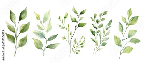 Hand painted watercolor botanical leaves and branches Isolated greenery suitable for decorative designs on covers fabrics invitations weddings or greeting cards