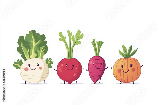 cartoon comic styled version of lots of fresh vegetables as a healthy nutrition concept for children in school photo