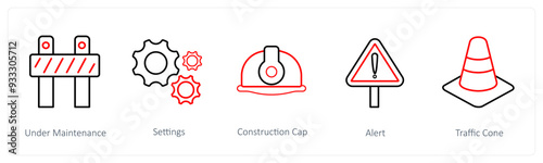 A set of 5 under maintenance icons such as under maintenance, settings