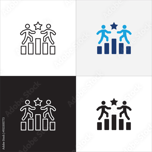 Business growth icon set. Goal achievement symbol. Entrepreneur businessman sign. Business and management icon collection. Vector stock illustration flat solid thin line style.