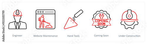 A set of 5 under maintenance icons such as engineer, website maintenance 