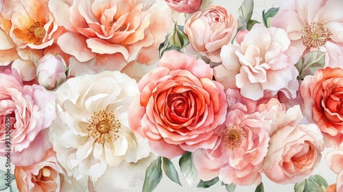 Elegant watercolor illustration of roses and peonies