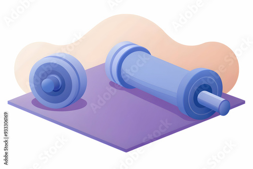 Simple flat vector illustration as Yoga mat and dumbbell concept as A yoga mat paired with a dumbbell symbolizing the blend of wellness and fitness ideal for designs needing a clean and isolated backg