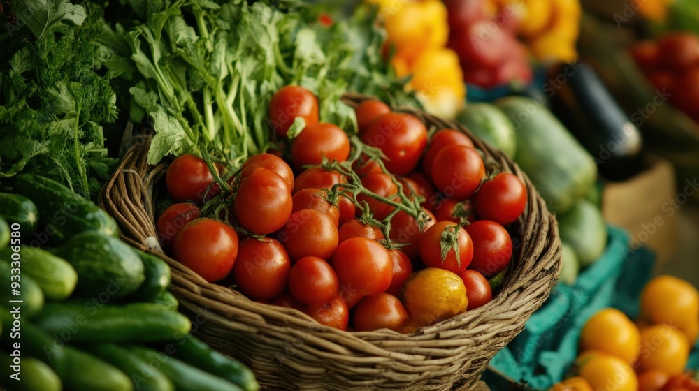 Fresh Tomatoes and Vegetables at a Market Stall Fresh Tomatoes and Vegetables at a Market Stall