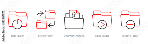 A set of 5 folder icons such as data folder, backup folder