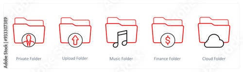 A set of 5 folder icons such as private folder, upload folder