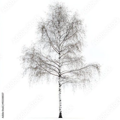 A tree with no leaves is standing in a snow-covered field