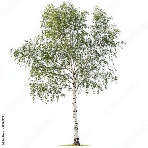 A tree with green leaves stands tall on a white background