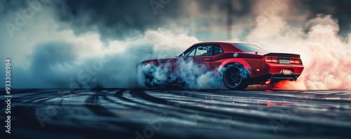 High-speed racing car drifting with sparks, showcasing adrenaline and power on the track.