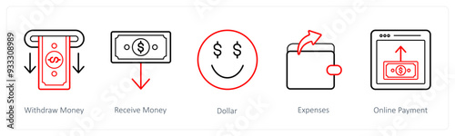 A set of 5 finance and money icons such as withdraw money, receive money