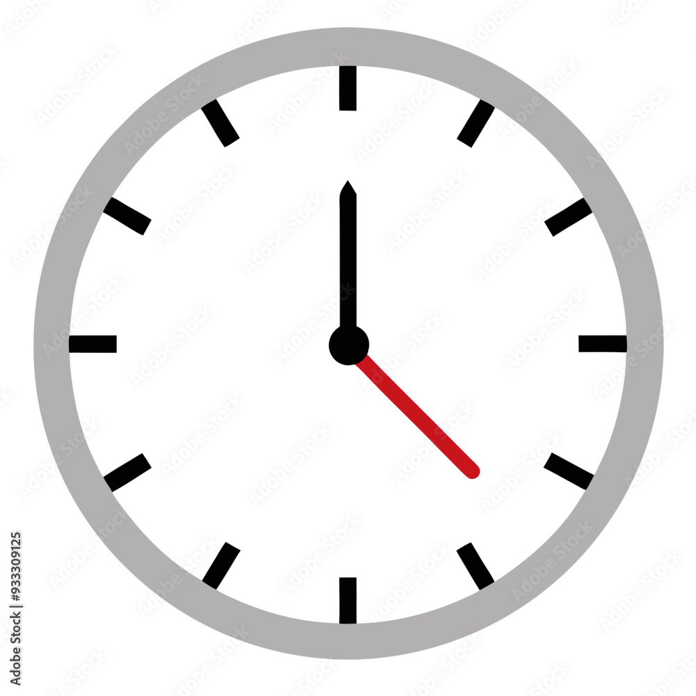 a simple analog clock with a white face and a gray border. It has black hour and minute hands, and a red second hand. The clock shows the time as approximately 10:10 a simple analog clock with a white face and a gray border. It has black hour and minute hands, and a red second hand. The clock shows the time as approximately 10:10