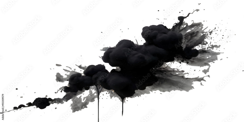 Vector abstract black rainbow holi paint and colorful cloud smoke powder explosion isolated on transparent wide panorama background.