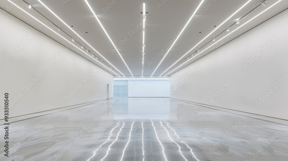 Obraz premium Modern art gallery interior featuring large paintings and bright natural light during a sunny day