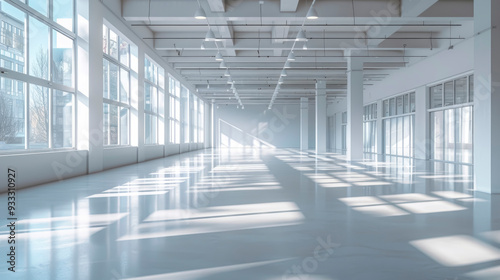 Bright and spacious empty room with large windows letting in natural light in a modern building