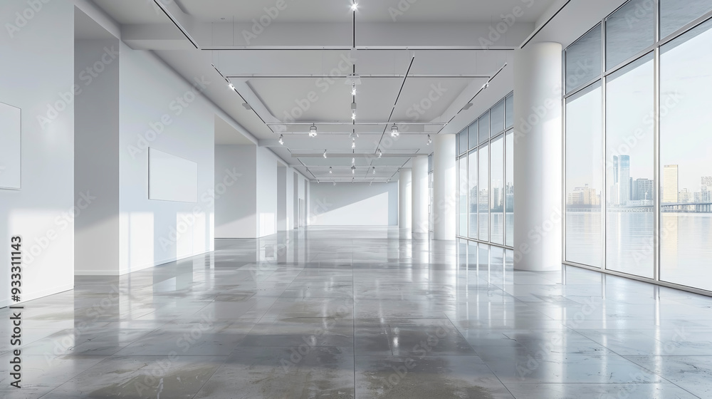 Bright and spacious empty room with large windows letting in natural light in a modern building Bright and spacious empty room with large windows letting in natural light in a modern building