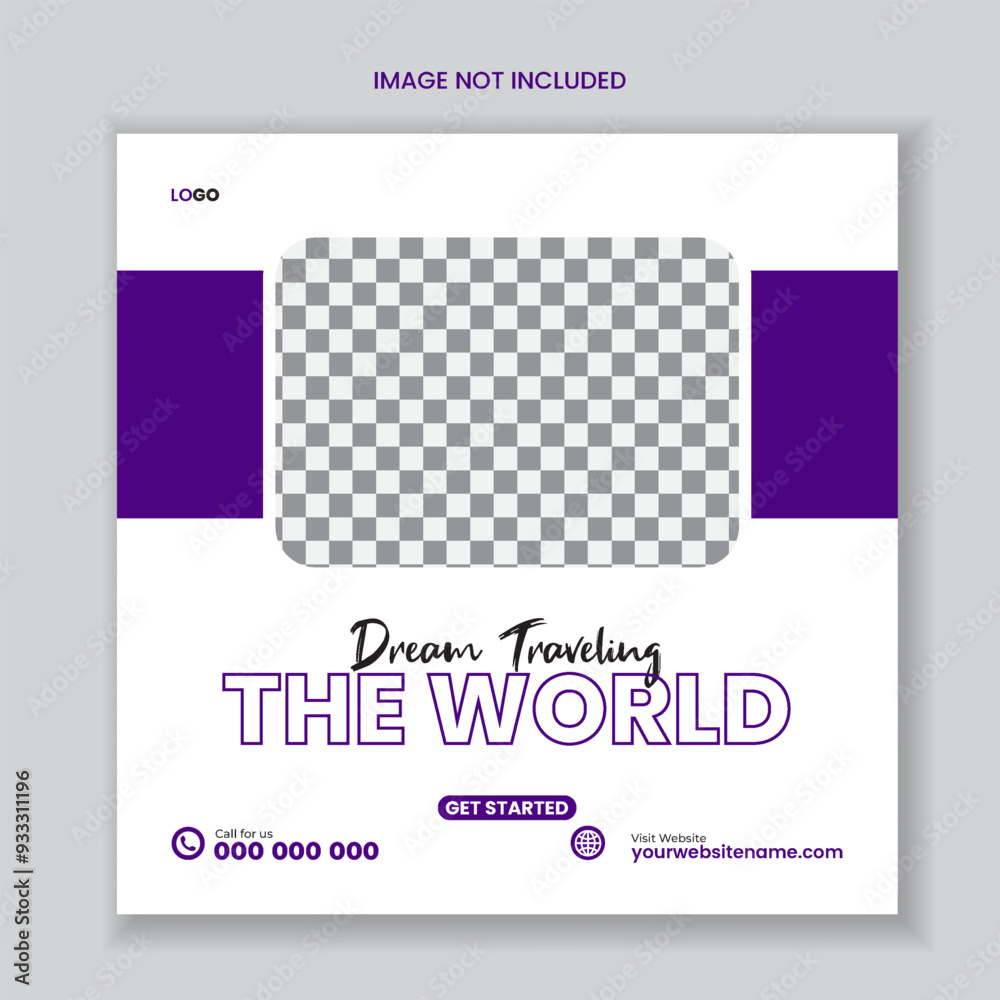 Naklejka premium Travel and tour post design also travel holiday flyer layout vector template design 