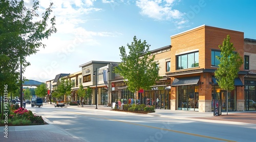 Brick Storefront Buildings and Street in Downtown Area