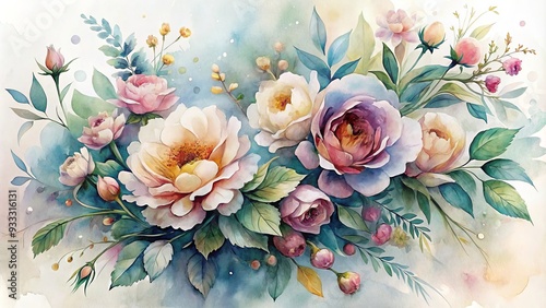 Whimsical watercolors blend gentle brushstrokes, soothing hues, and natural textures, evoking a sense of serene tranquility.