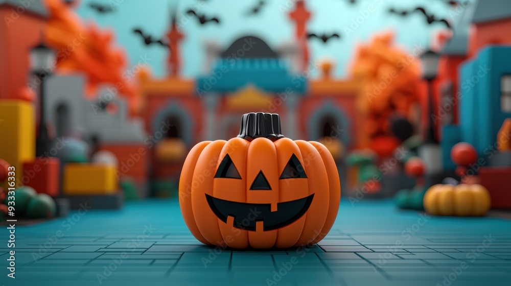 Spooktacular Cartoon Pumpkin Enjoying Haunted Amusement Park Rides | Halloween Fun with Copy Space for Text in Spooktacular Cartoon Pumpkin Enjoying Haunted Amusement Park Rides | Halloween Fun with Copy Space for Text in