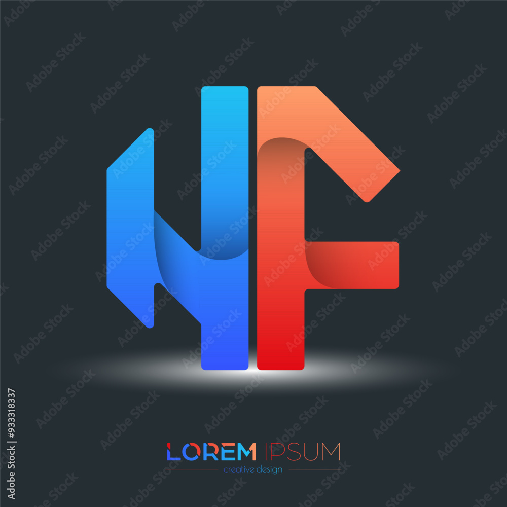 Creative design of the letters N and F. A template for a corporate brand, logo, and business card. A recognizable element of the brand name. The idea of thematic creativity Creative design of the letters N and F. A template for a corporate brand, logo, and business card. A recognizable element of the brand name. The idea of thematic creativity