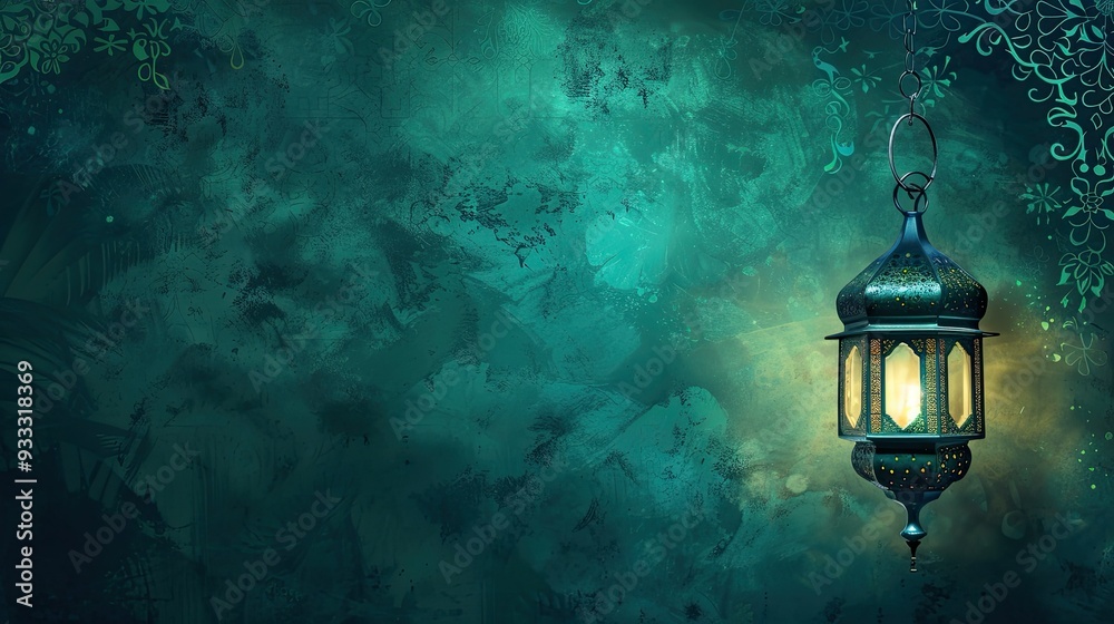 Islamic Lantern Hanging on a Teal Background Islamic Lantern Hanging on a Teal Background