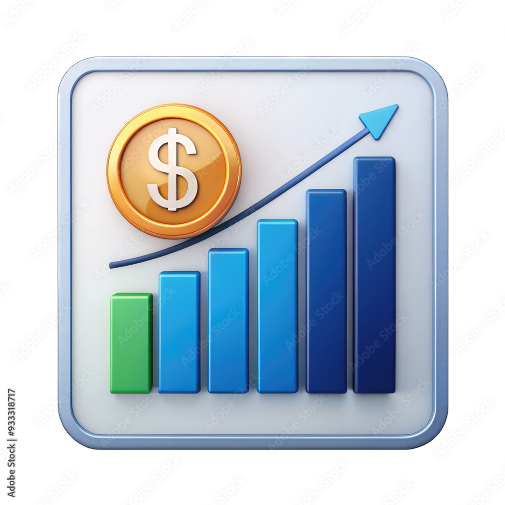 Growth bar graph and arrow marketing online shopping icon sign or symbol ecommerce concept on blue background 3d illustration Growth bar graph and arrow marketing online shopping icon sign or symbol ecommerce concept on blue background 3d illustration