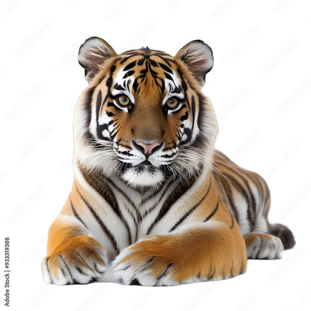 Fototapeta premium [Transparent Background PNG]Bengal Tiger Lying Down Looking at the Camera
