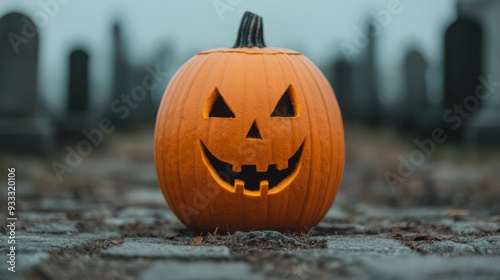 Eerie Zombie Pumpkin Emerging from Haunted Cemetery Ground with Copy Space, Ultra HD - Halloween Horror Concept