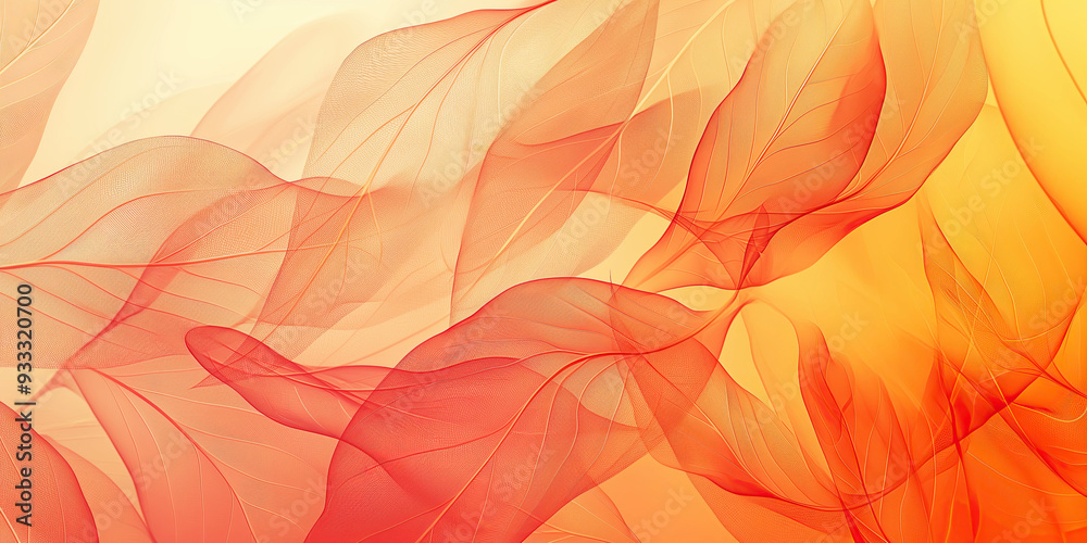 Abstract image of delicate translucent leaves in warm red and orange hues on a light background. Concept of nature and seasons Abstract image of delicate translucent leaves in warm red and orange hues on a light background. Concept of nature and seasons