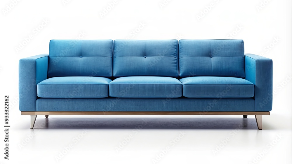 Cutout image of a modern blue couch with sleek design, furniture, sofa, interior, home decor, living room, isolated Cutout image of a modern blue couch with sleek design, furniture, sofa, interior, home decor, living room, isolated