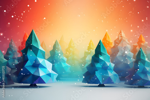 Abstrakter, bunter Weihnachtswald mit geometrischen Bäumen