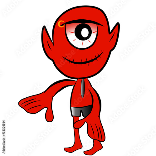 One-eyed red devil cartoon