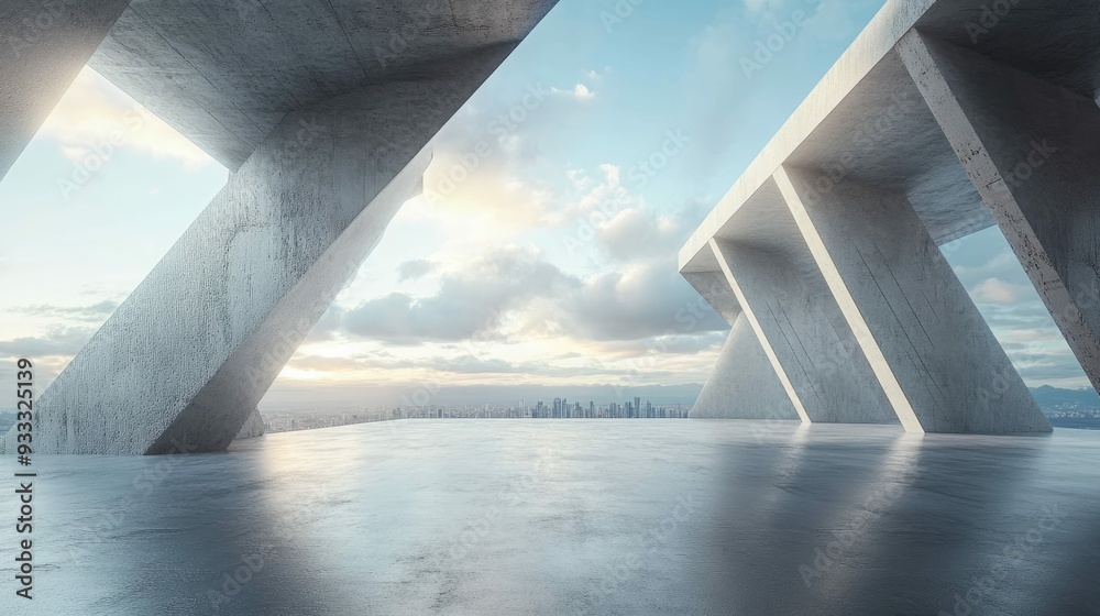Fototapeta premium Concrete Structure with a Cityscape View.