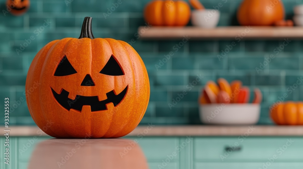 Spooky Halloween Pumpkin Chef in Cartoon Style Kitchen Setting with Copy Space, Selective Focus, Quality Spooky Halloween Pumpkin Chef in Cartoon Style Kitchen Setting with Copy Space, Selective Focus, Quality