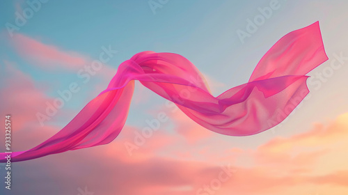 Pink Ribbon Flying Like a Flag for Breast Cancer Awareness
