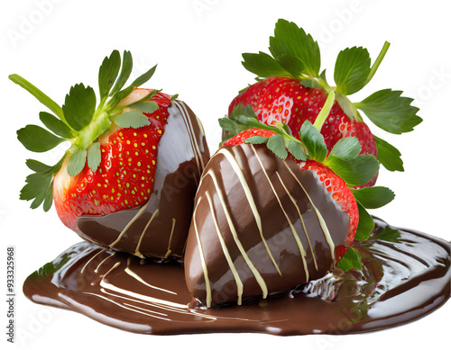 Fresh chocolate covered strawberries on a isolated on white backgroun. Generative AI.