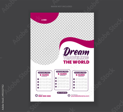 Travel flyer design also travel holiday flyer layout vector template
