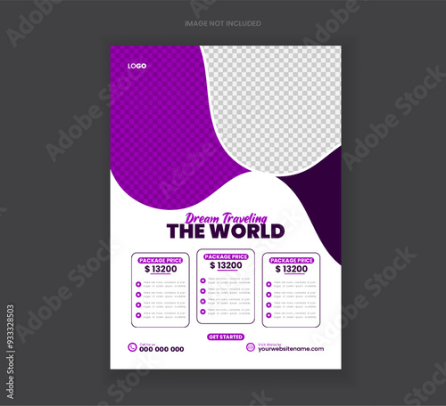 Travel flyer design also travel holiday flyer layout vector template
