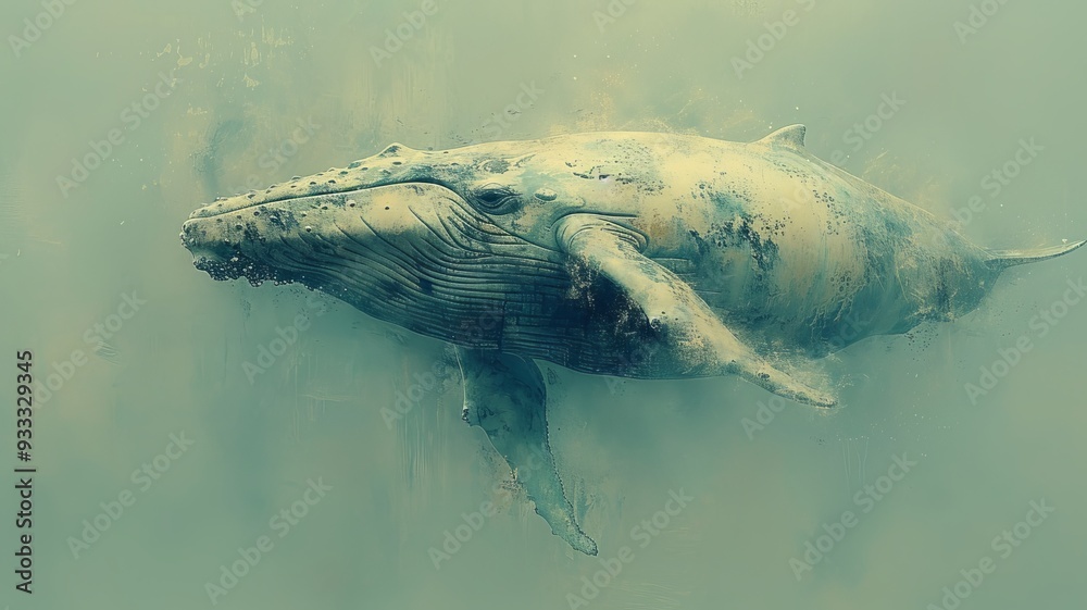 Obraz premium An abstract, minimalist depiction of a whale in motion, using just a few bold, sweeping lines to capture the curvature and elegance of its form