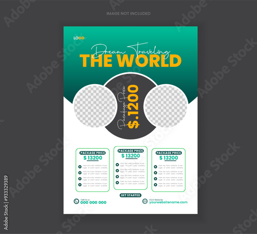 Travel flyer design also travel holiday flyer layout vector template
